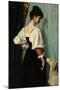 Standing Young Italian Woman, Looking Down at the Dog-Puck-Mounted Art Print