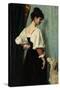 Standing Young Italian Woman, Looking Down at the Dog-Puck-Stretched Canvas