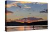Standup Paddleboarder Silhouetted by Sunset, Whitefish Lake, Montana-Chuck Haney-Stretched Canvas