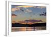 Standup Paddleboarder Silhouetted by Sunset, Whitefish Lake, Montana-Chuck Haney-Framed Photographic Print