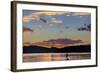 Standup Paddleboarder Silhouetted by Sunset, Whitefish Lake, Montana-Chuck Haney-Framed Photographic Print