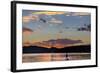 Standup Paddleboarder Silhouetted by Sunset, Whitefish Lake, Montana-Chuck Haney-Framed Photographic Print
