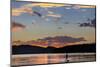 Standup Paddleboarder Silhouetted by Sunset, Whitefish Lake, Montana-Chuck Haney-Mounted Photographic Print