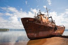 Old Fishing Vessel on the Sea Coast in Sunny Day.-Stanislav Komogorov-Photographic Print