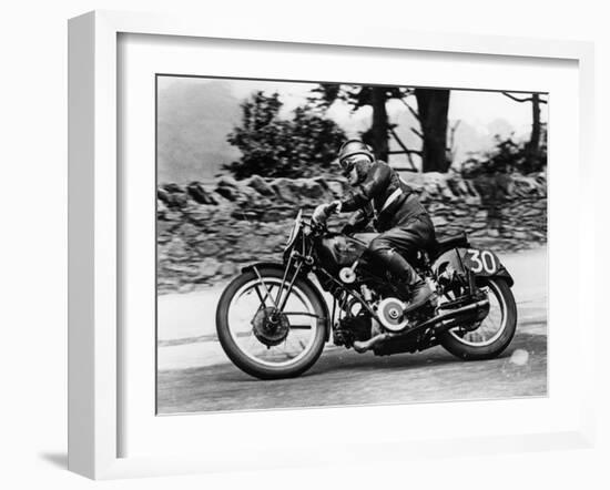 Stanley Woods on a 498Cc Moto Guzzi Bike, Isle of Man Senior Tt, 1935-null-Framed Photographic Print