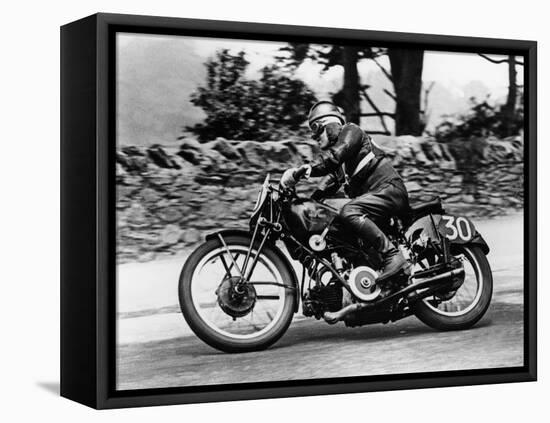 Stanley Woods on Moto Guzzi in 1935 Isle of Man, Senior TT Race-null-Framed Stretched Canvas