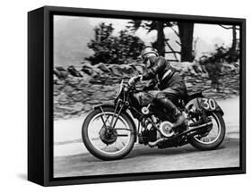 Stanley Woods on Moto Guzzi in 1935 Isle of Man, Senior TT Race-null-Framed Stretched Canvas