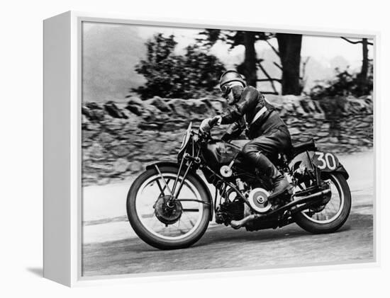 Stanley Woods on Moto Guzzi in 1935 Isle of Man, Senior TT Race-null-Framed Stretched Canvas