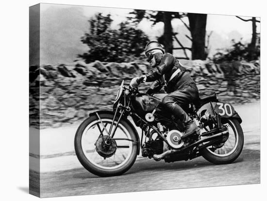 Stanley Woods on Moto Guzzi in 1935 Isle of Man, Senior TT Race-null-Stretched Canvas