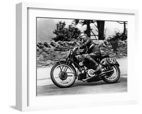 Stanley Woods on Moto Guzzi in 1935 Isle of Man, Senior TT Race-null-Framed Photographic Print