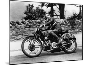 Stanley Woods on Moto Guzzi in 1935 Isle of Man, Senior TT Race-null-Mounted Photographic Print