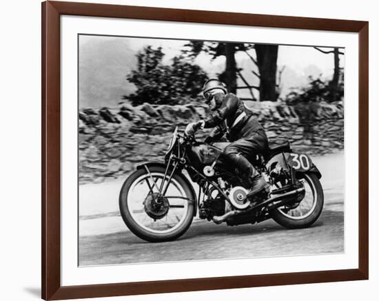 Stanley Woods on Moto Guzzi in 1935 Isle of Man, Senior TT Race-null-Framed Photographic Print