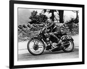 Stanley Woods on Moto Guzzi in 1935 Isle of Man, Senior TT Race-null-Framed Photographic Print