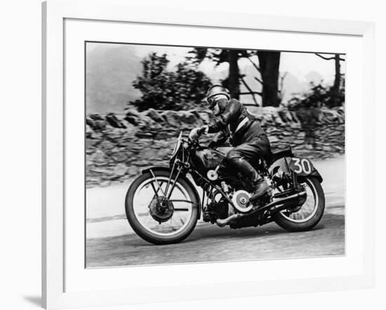 Stanley Woods on Moto Guzzi in 1935 Isle of Man, Senior TT Race-null-Framed Photographic Print