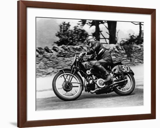 Stanley Woods on Moto Guzzi in 1935 Isle of Man, Senior TT Race-null-Framed Photographic Print