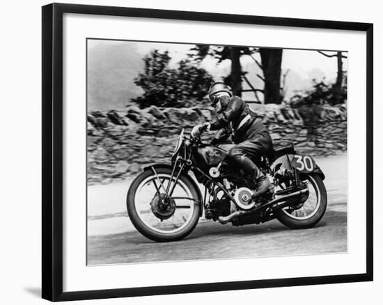 Stanley Woods on Moto Guzzi in 1935 Isle of Man, Senior TT Race-null-Framed Photographic Print