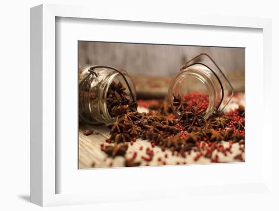 Star Anise and Red Pepper Corns around a Rustic Mason Jar-Alastair Macpherson-Framed Photographic Print