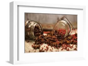 Star Anise and Red Pepper Corns around a Rustic Mason Jar-Alastair Macpherson-Framed Photographic Print