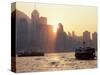 Star Ferries, Victoria Harbour and Hong Kong Island Skyline at Sunset, Hong Kong, China, Asia-Amanda Hall-Stretched Canvas