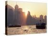 Star Ferries, Victoria Harbour and Hong Kong Island Skyline at Sunset, Hong Kong, China, Asia-Amanda Hall-Stretched Canvas