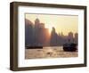 Star Ferries, Victoria Harbour and Hong Kong Island Skyline at Sunset, Hong Kong, China, Asia-Amanda Hall-Framed Photographic Print