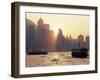 Star Ferries, Victoria Harbour and Hong Kong Island Skyline at Sunset, Hong Kong, China, Asia-Amanda Hall-Framed Photographic Print