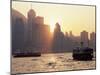 Star Ferries, Victoria Harbour and Hong Kong Island Skyline at Sunset, Hong Kong, China, Asia-Amanda Hall-Mounted Photographic Print