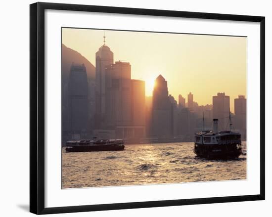 Star Ferries, Victoria Harbour and Hong Kong Island Skyline at Sunset, Hong Kong, China, Asia-Amanda Hall-Framed Photographic Print