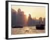 Star Ferries, Victoria Harbour and Hong Kong Island Skyline at Sunset, Hong Kong, China, Asia-Amanda Hall-Framed Photographic Print