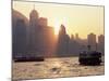 Star Ferries, Victoria Harbour and Hong Kong Island Skyline at Sunset, Hong Kong, China, Asia-Amanda Hall-Mounted Photographic Print