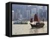 Star Ferry and Chinese Junk Boat on Victoria Harbour, Hong Kong, China, Asia-Amanda Hall-Framed Stretched Canvas