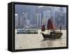 Star Ferry and Chinese Junk Boat on Victoria Harbour, Hong Kong, China, Asia-Amanda Hall-Framed Stretched Canvas