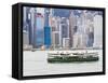 Star Ferry Crosses Victoria Harbour with Hong Kong Island Skyline Behind, Hong Kong, China, Asia-Amanda Hall-Framed Stretched Canvas