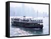 Star Ferry, Victoria Harbour, with Hong Kong Island Skyline in Mist Beyond, Hong Kong, China, Asia-Amanda Hall-Framed Stretched Canvas