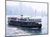 Star Ferry, Victoria Harbour, with Hong Kong Island Skyline in Mist Beyond, Hong Kong, China, Asia-Amanda Hall-Mounted Photographic Print