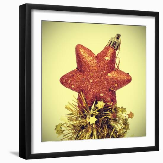 Star-Shaped Christmas Ornament and Golden Tinsel with a Retro Effect-nito-Framed Photographic Print