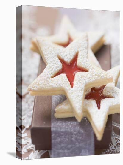 Star-Shaped Jam Biscuits with Icing Sugar (Christmas)-null-Stretched Canvas