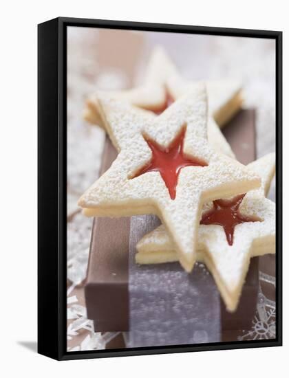 Star-Shaped Jam Biscuits with Icing Sugar (Christmas)-null-Framed Stretched Canvas