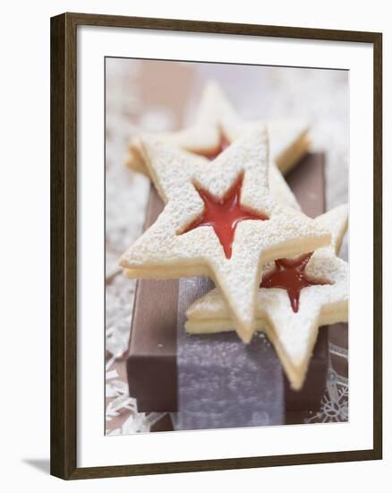 Star-Shaped Jam Biscuits with Icing Sugar (Christmas)-null-Framed Photographic Print