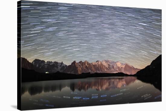 Star Trail over Mont Blanc Range Seen from Lac Des Cheserys-Roberto Moiola-Stretched Canvas