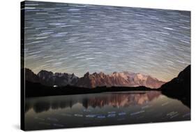 Star Trail over Mont Blanc Range Seen from Lac Des Cheserys-Roberto Moiola-Stretched Canvas