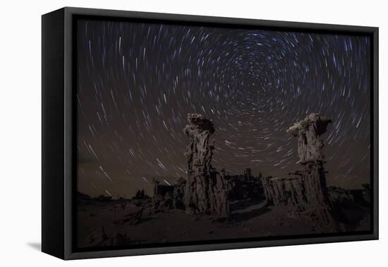 Star Trails Above Sand Tufa Formations at Mono Lake, California-null-Framed Stretched Canvas