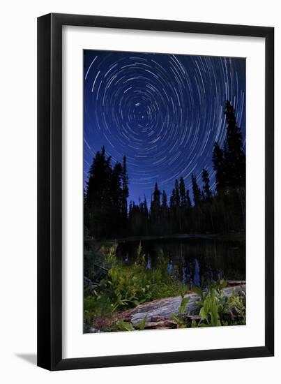 Star Trails Above Summit Lake in Lassen Volcanic National Park, California-null-Framed Photographic Print