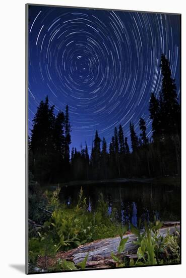 Star Trails Above Summit Lake in Lassen Volcanic National Park, California-null-Mounted Photographic Print