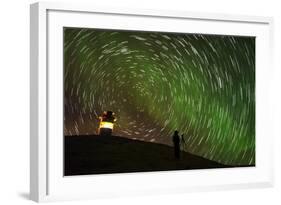 Star Trails and Aurora Borealis or Northern Lights, Iceland-Arctic-Images-Framed Photographic Print