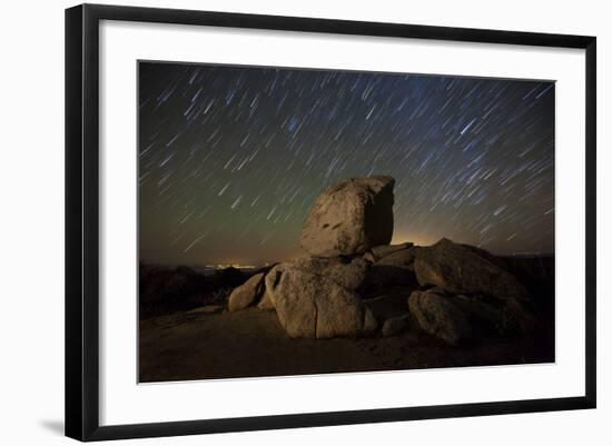 Star Trails and Large Boulders Anza Borrego Desert State Park, California-null-Framed Photographic Print