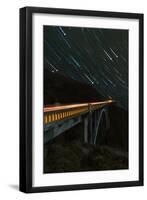 Star trails and light trails over the Big Sur's Bixby Creek Bridge near Monterey, California-David Chang-Framed Premium Photographic Print