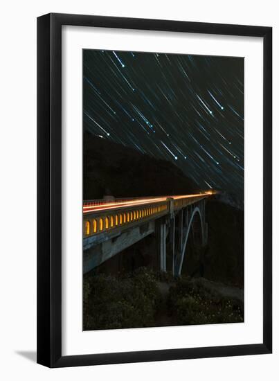 Star trails and light trails over the Big Sur's Bixby Creek Bridge near Monterey, California-David Chang-Framed Photographic Print