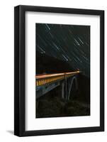 Star trails and light trails over the Big Sur's Bixby Creek Bridge near Monterey, California-David Chang-Framed Photographic Print