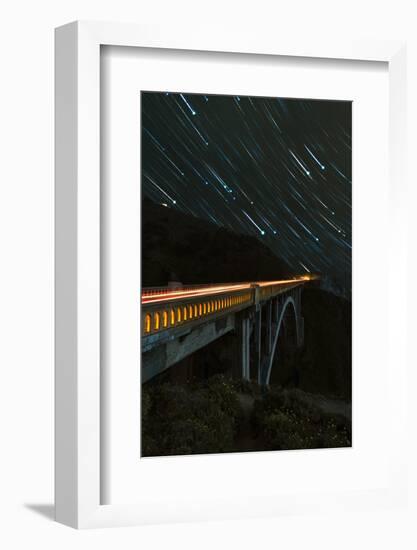 Star trails and light trails over the Big Sur's Bixby Creek Bridge near Monterey, California-David Chang-Framed Photographic Print